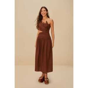 Burgundy Leaves Cut-Out LENZING™ ECOVERO™ Euroflax™ Midi Dress